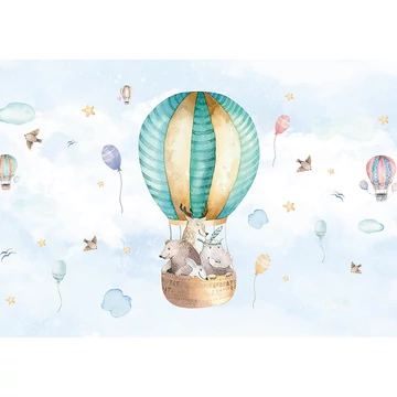 Állatkák és a hőlégballon gyerek fotótapéta, vlies 368x254