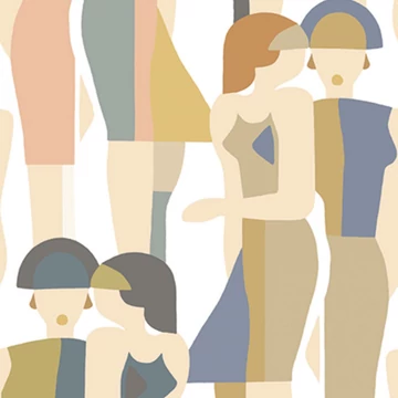 50's 60's éveket idéző, többszínű kifinomult tapéta, fehér háttérrel