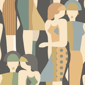 50's 60's éveket idéző, többszínű kifinomult tapéta, fekete háttérrel