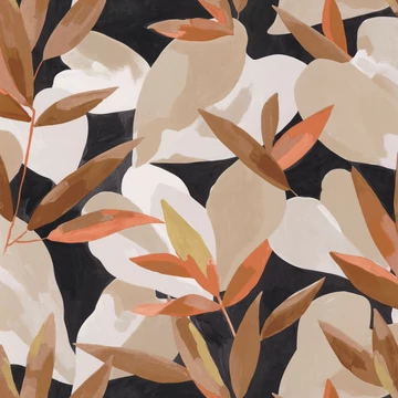 Gouache festéssel készült szirmok, tündöklő arany-korall színű tapéta