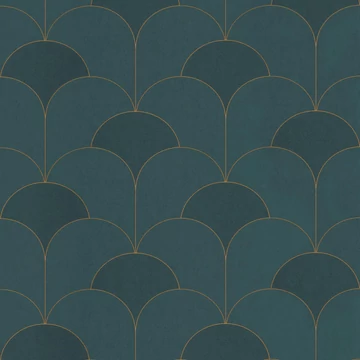 Zöld színű, elegáns színház mintázatú tapéta, arany szegéllyel