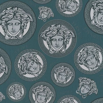 Versace, előkelő tapéta, ismétlődő motívummal, jácintkék színben