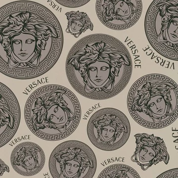 Versace, előkelő tapéta, ismétlődő motívummal, ezüst-szürke színben