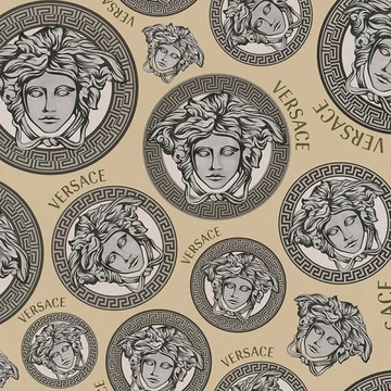 Versace, előkelő tapéta, ismétlődő motívummal, antracit-bézs színben