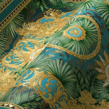 Versace, extravagáns megjelenésű tapéta, páratlan külalakkal, zöld-kék színben