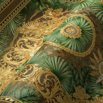 Versace, extravagáns megjelenésű tapéta, páratlan külalakkal, zöld-barna színben