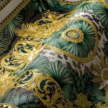 Versace, extravagáns megjelenésű tapéta, páratlan külalakkal, zöld-fehér színben