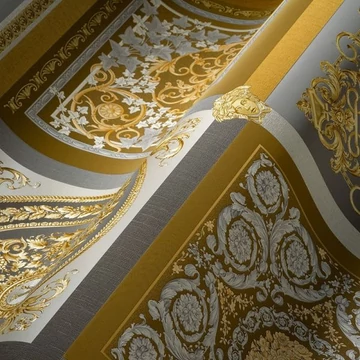 Versace, szatén bevonatú tapéta, lebilincselő fényezéssel, arany-ezüst színvilágban