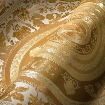 Versace, emblematikus tapéta, ékes mintázattal, arany küllemmel 