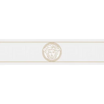 Versace, ikonikus szimbólumú dekorcsík, arany-fehér kivitelezésben