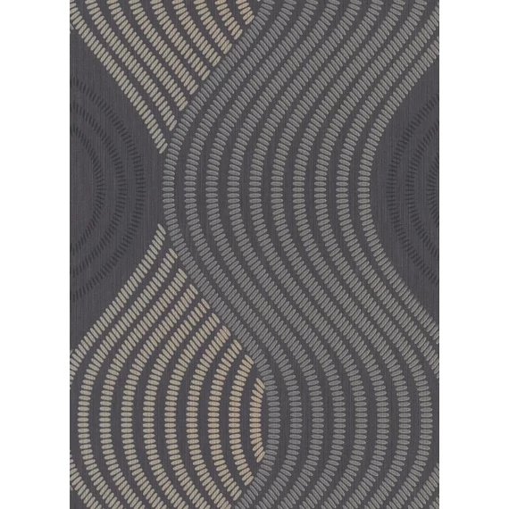 3D hatású, fekete alapon arany-ezüst hullámos, elegáns, modern tapéta